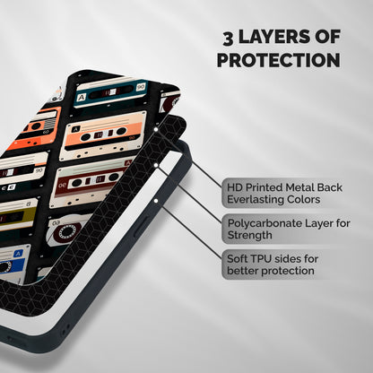 Vintage Retro Cassettes Shockproof Hybrid Protection (Metal + TPU) Back Case Cover