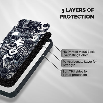 Vintage Skulls and Girl Style Shockproof Hybrid Protection (Metal + TPU) Back Case Cover