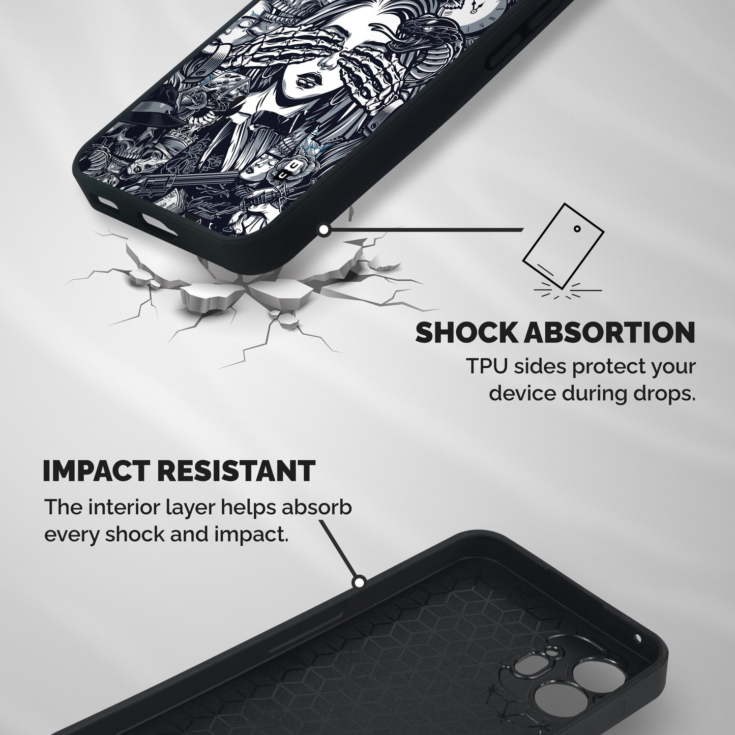 Vintage Skulls and Girl Style Shockproof Hybrid Protection (Metal + TPU) Back Case Cover