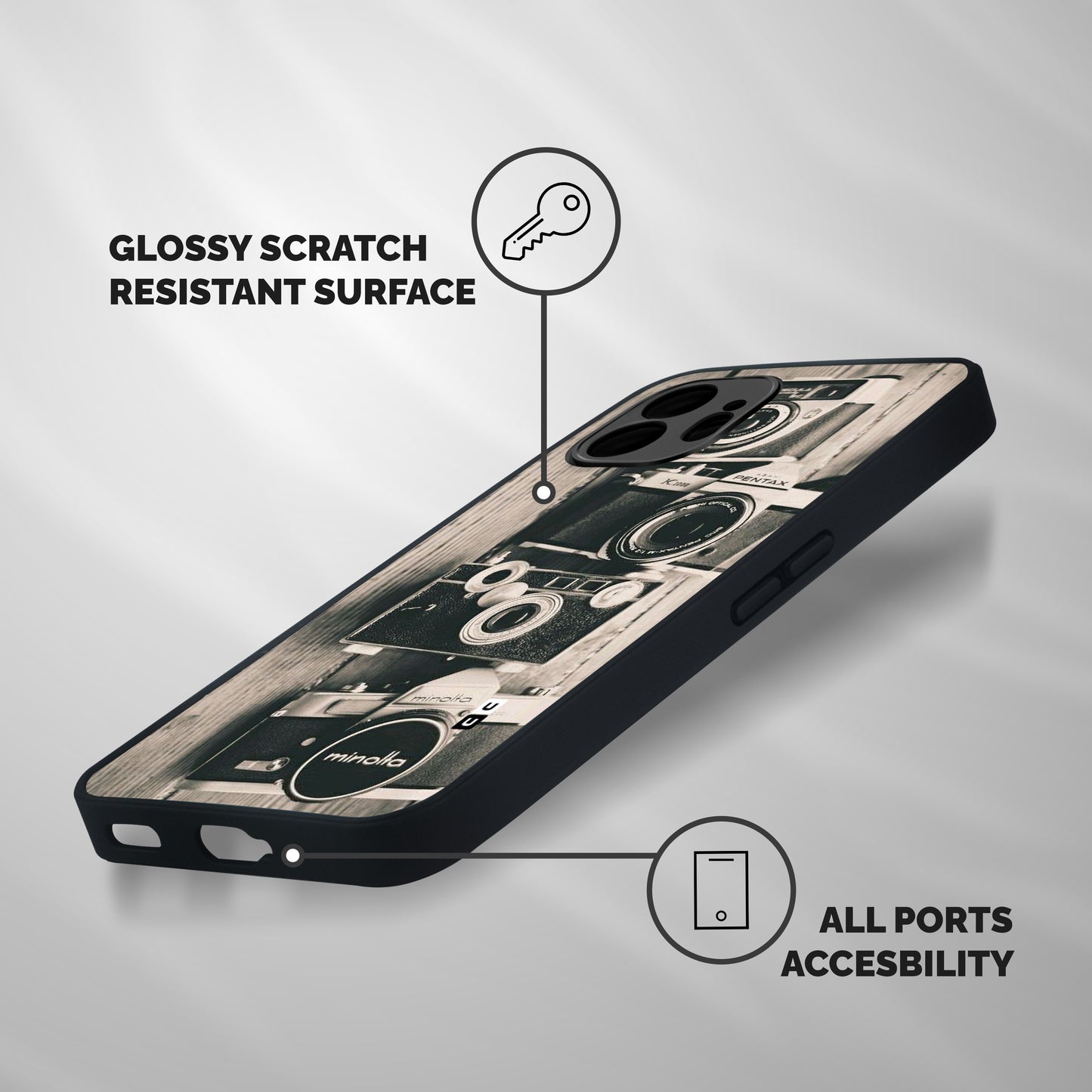 Vintage Style Shutter Shockproof Hybrid Protection (Metal + TPU) Back Case Cover