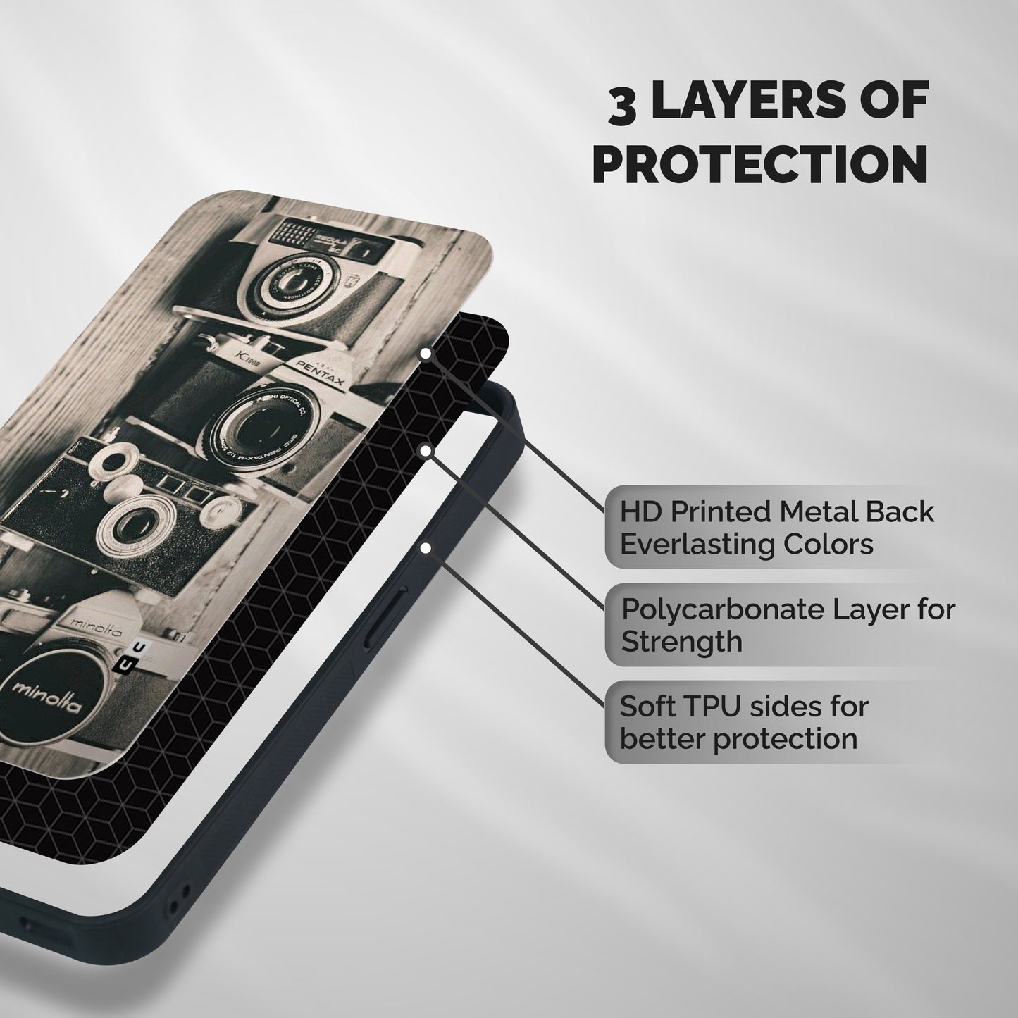 Vintage Style Shutter Shockproof Hybrid Protection (Metal + TPU) Back Case Cover