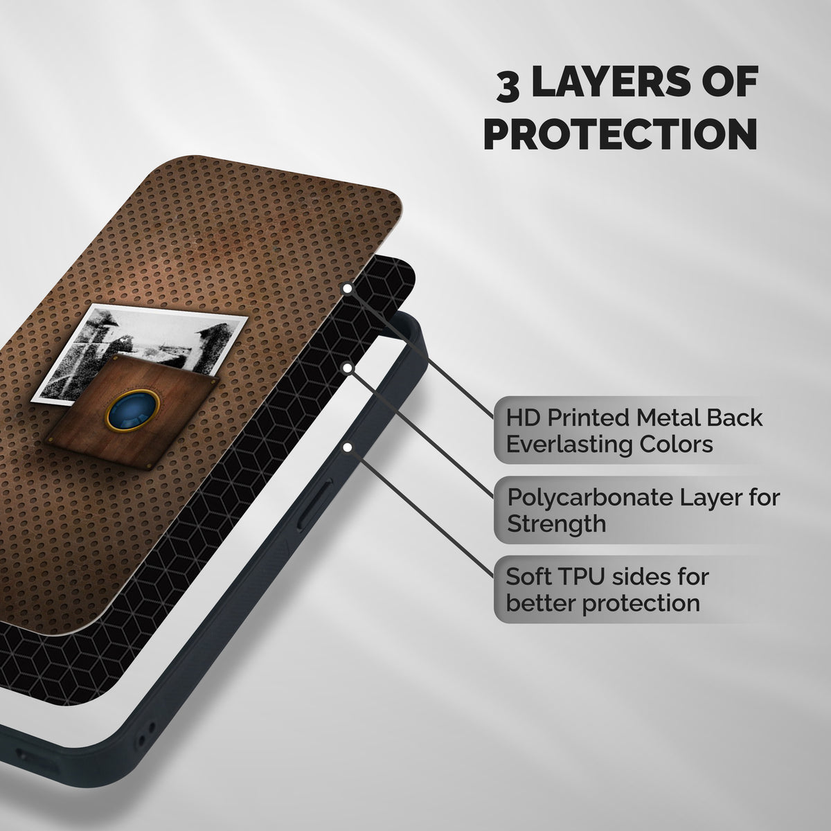 Vintage Wood Camera Shockproof Hybrid Protection (Metal + TPU) Back Case Cover