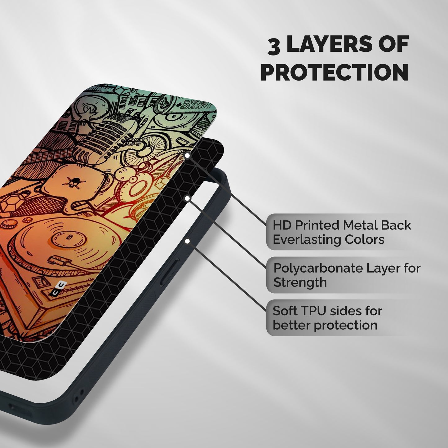 Vinyl Design Shockproof Hybrid Protection (Metal + TPU) Back Case Cover
