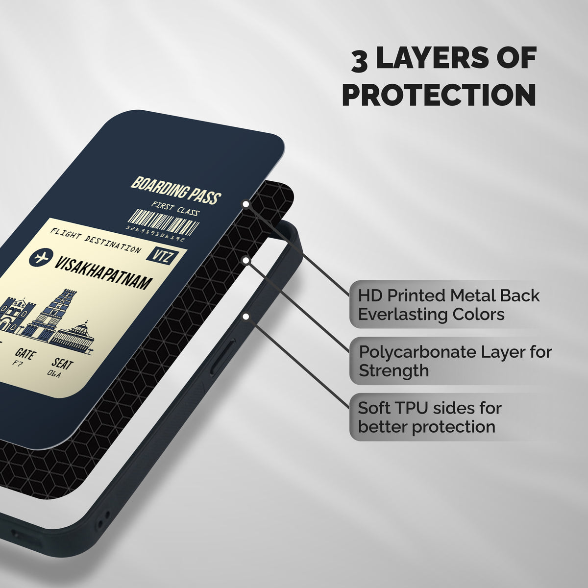 Vishakapatnam Boarding Pass Shockproof Hybrid Protection (Metal + TPU) Back Case Cover