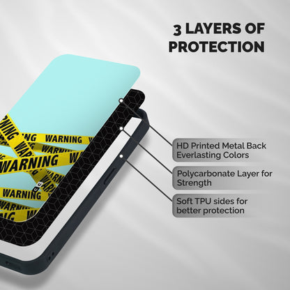 Warning Design Shockproof Hybrid Protection (Metal + TPU) Back Case Cover