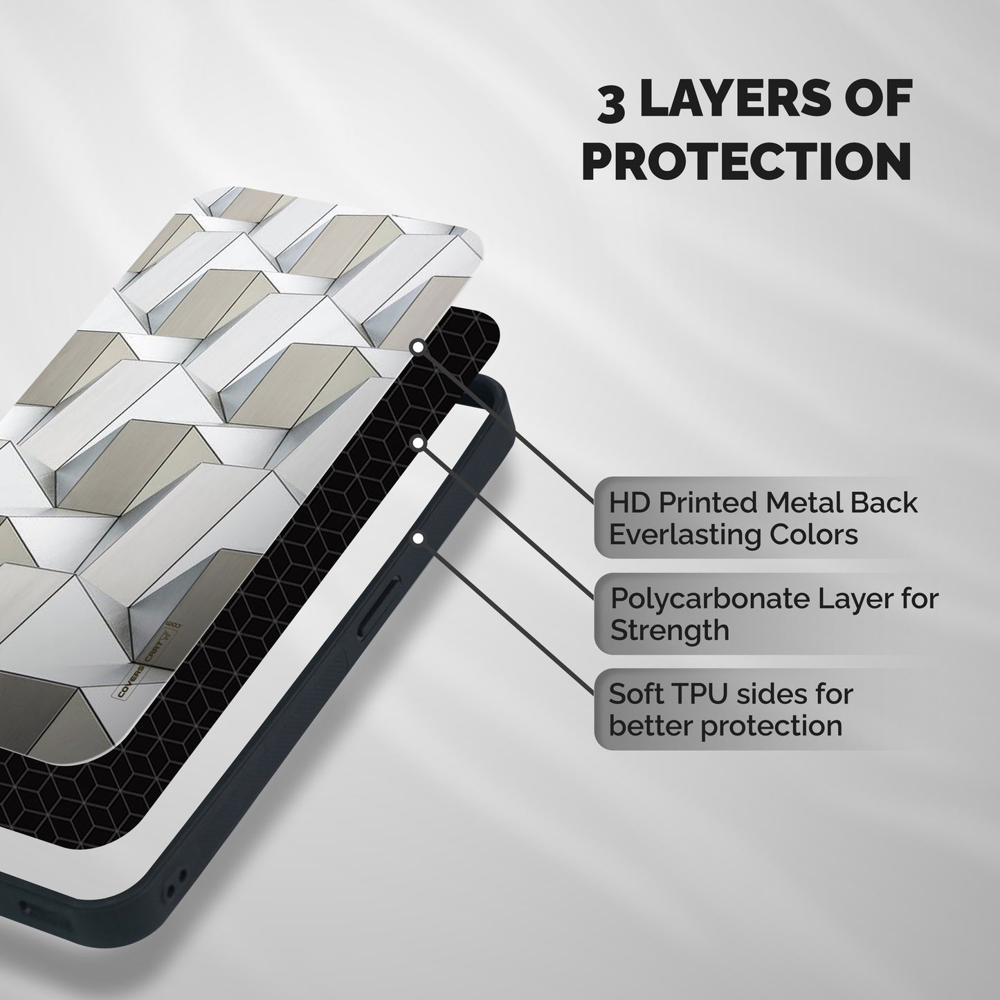 White Abstract Art Shockproof Hybrid Protection (Metal + TPU) Back Case Cover