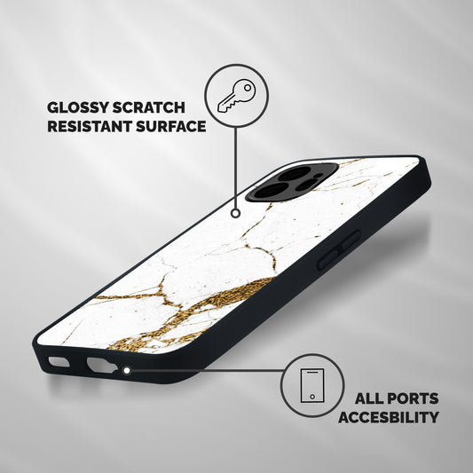 White and Gold Design Shockproof Hybrid Protection (Metal + TPU) Back Case Cover