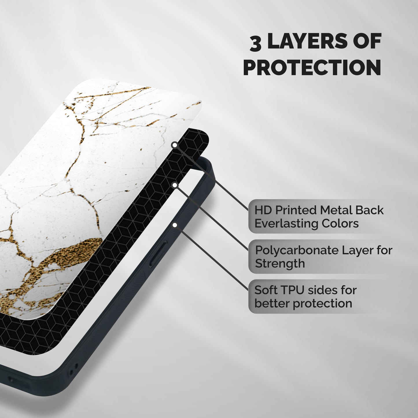 White and Gold Design Shockproof Hybrid Protection (Metal + TPU) Back Case Cover