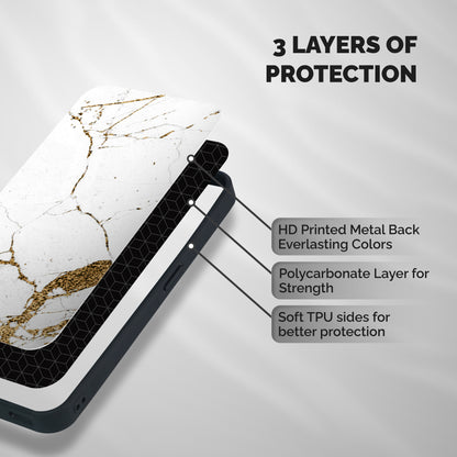 White and Gold Design Shockproof Hybrid Protection (Metal + TPU) Back Case Cover
