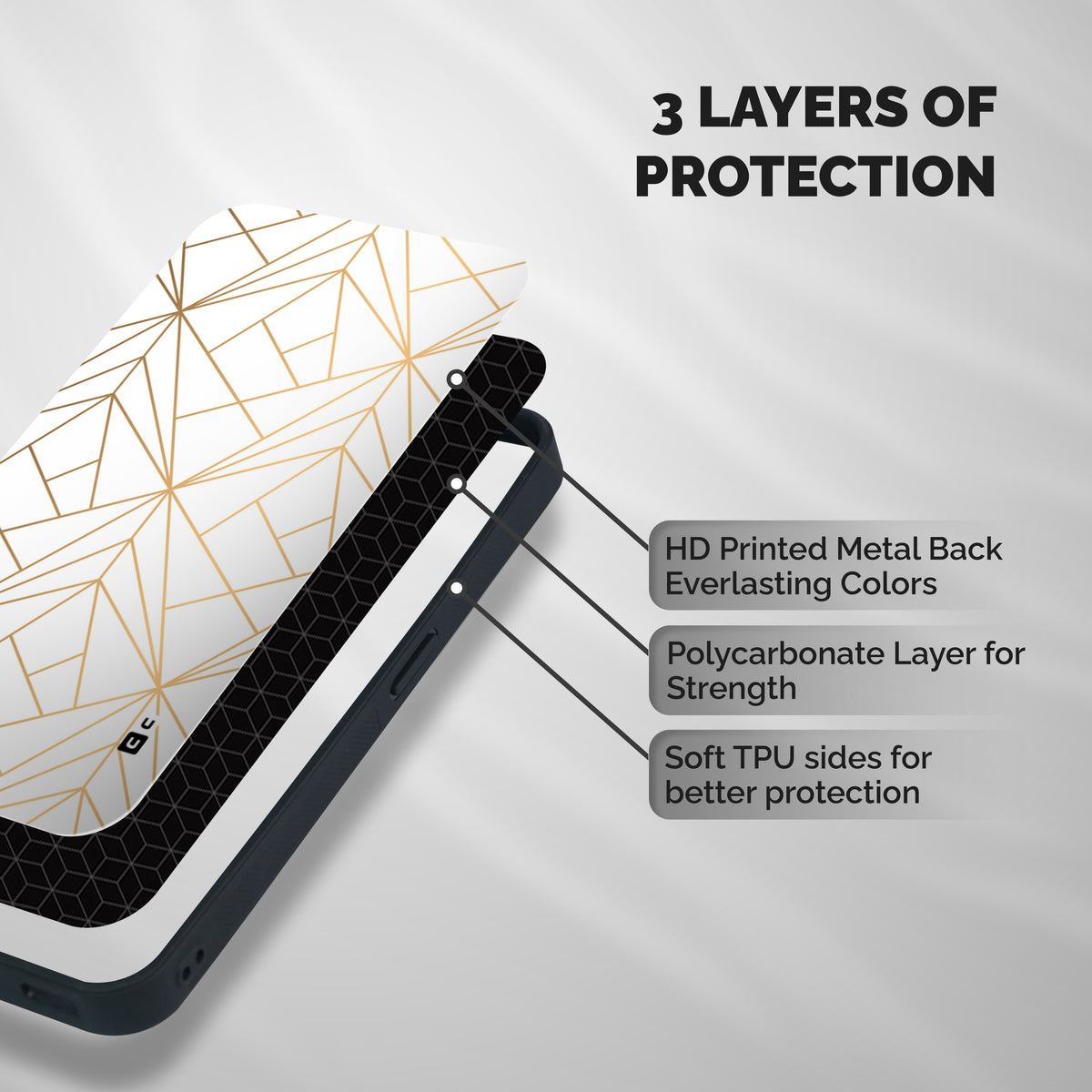 White Golden Zig Zag Shockproof Hybrid Protection (Metal + TPU) Back Case Cover