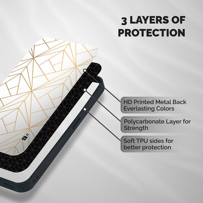 White Golden Zig Zag Shockproof Hybrid Protection (Metal + TPU) Back Case Cover