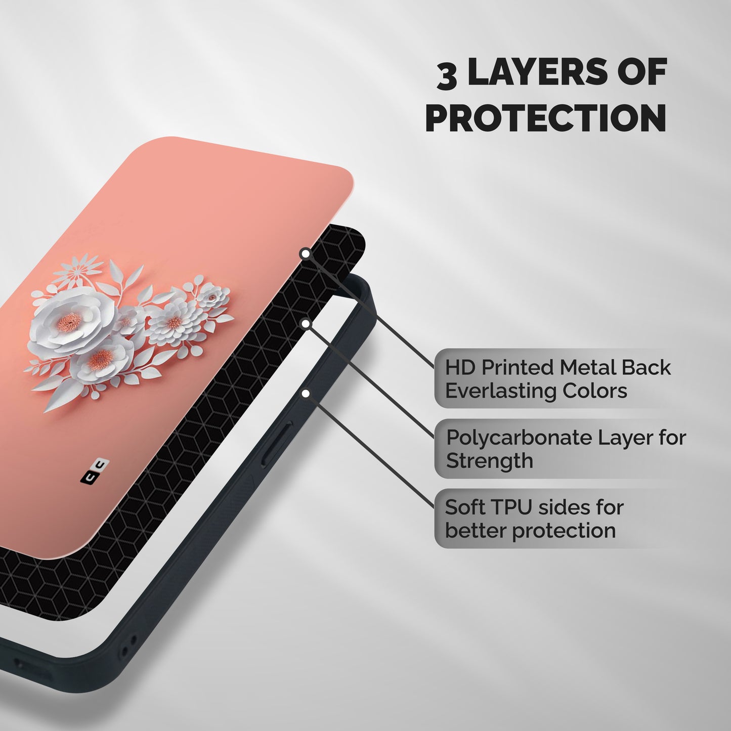 White Paper Flower Shockproof Hybrid Protection (Metal + TPU) Back Case Cover