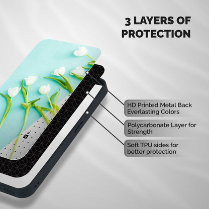 White Tulips Shockproof Hybrid Protection (Metal + TPU) Back Case Cover