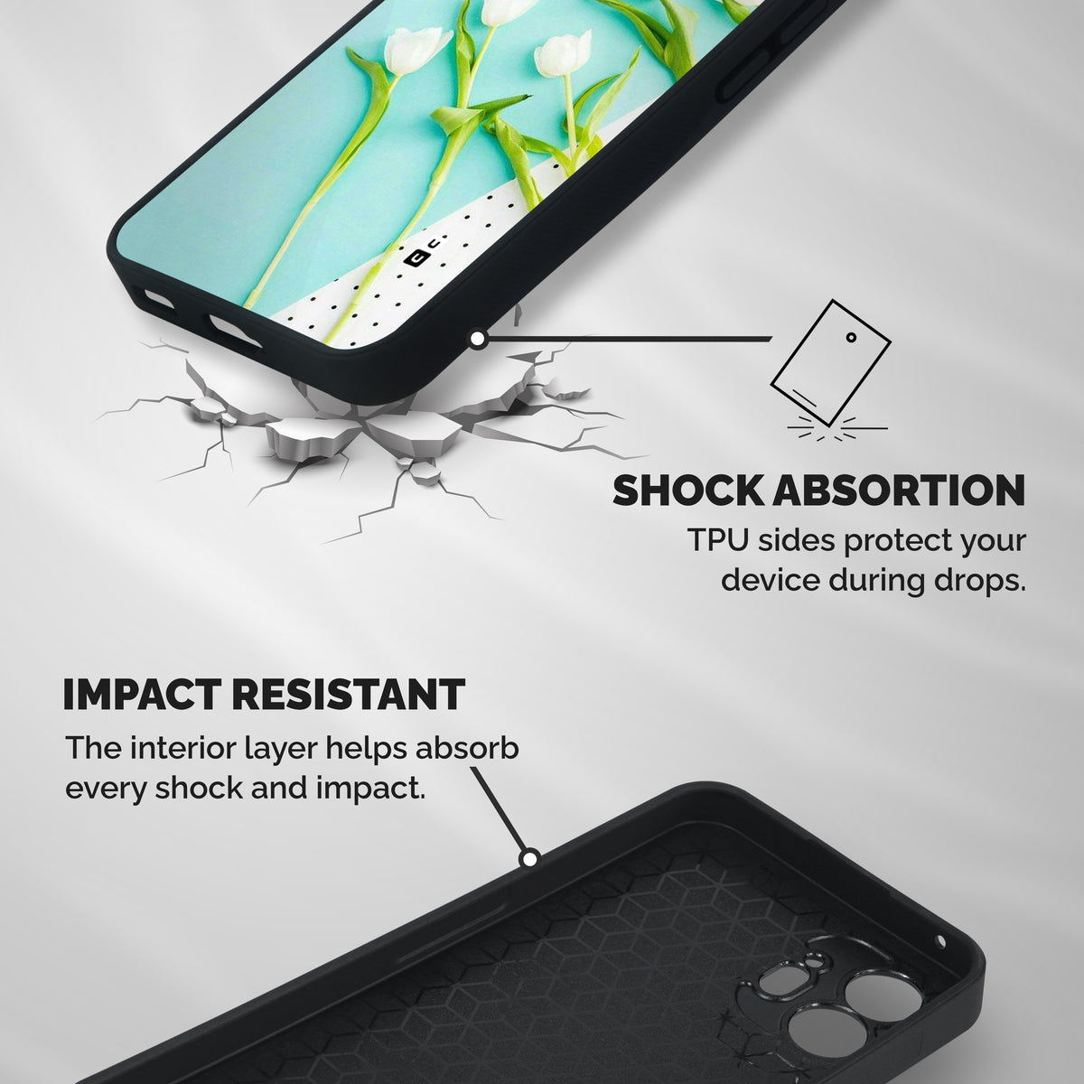 White Tulips Shockproof Hybrid Protection (Metal + TPU) Back Case Cover