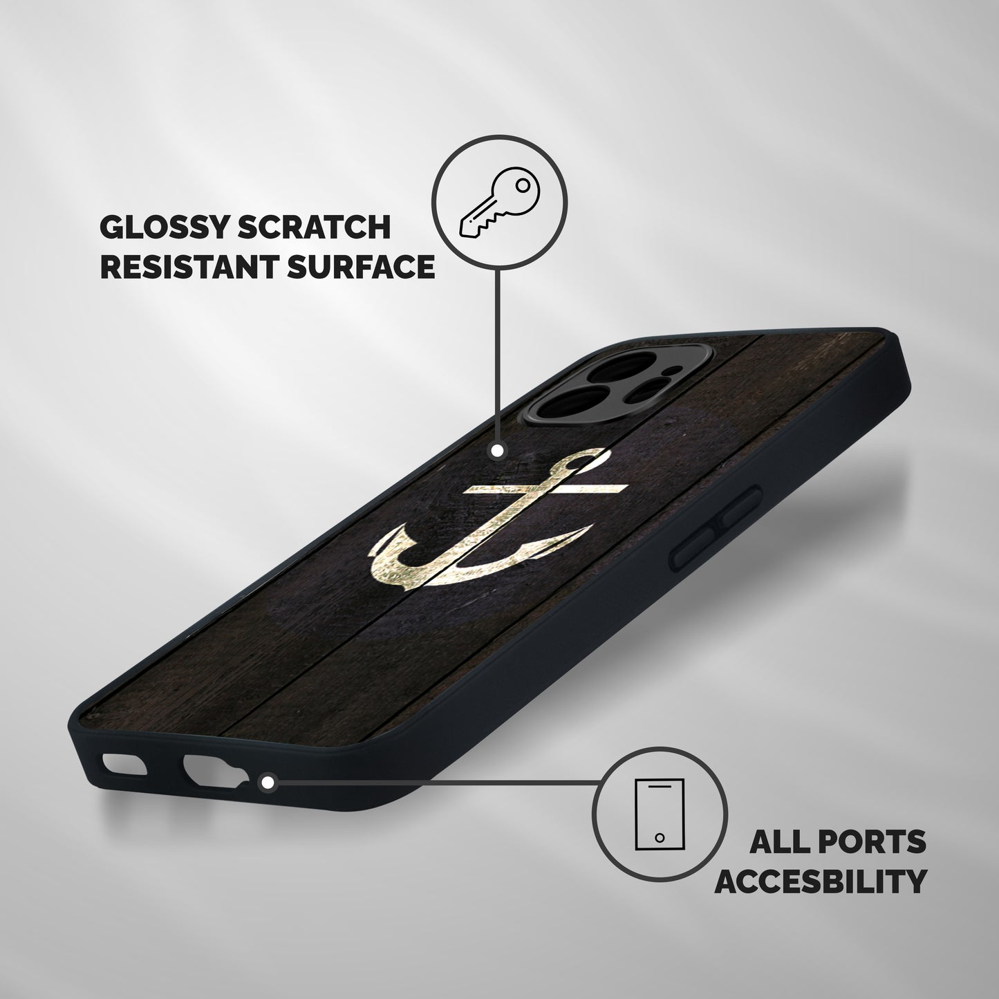 Wood Anchor Shockproof Hybrid Protection (Metal + TPU) Back Case Cover