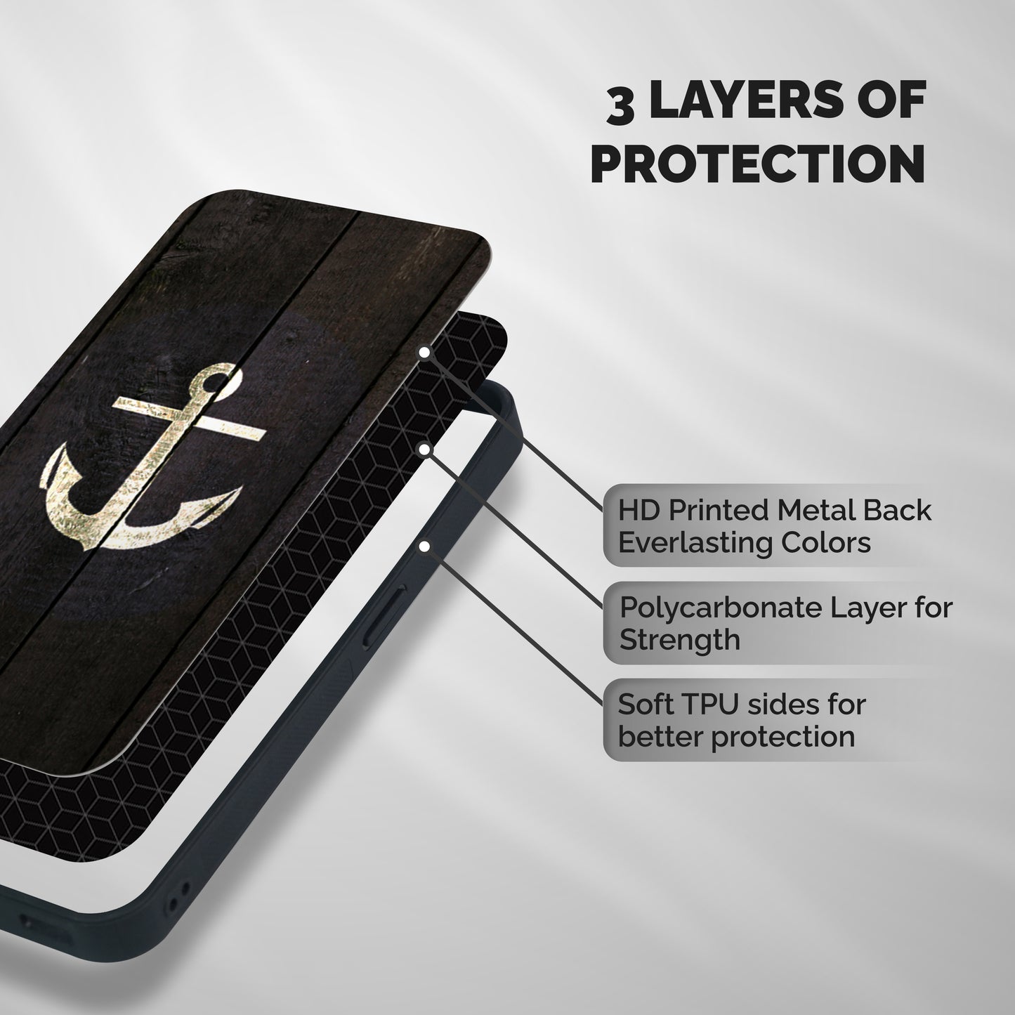 Wood Anchor Shockproof Hybrid Protection (Metal + TPU) Back Case Cover
