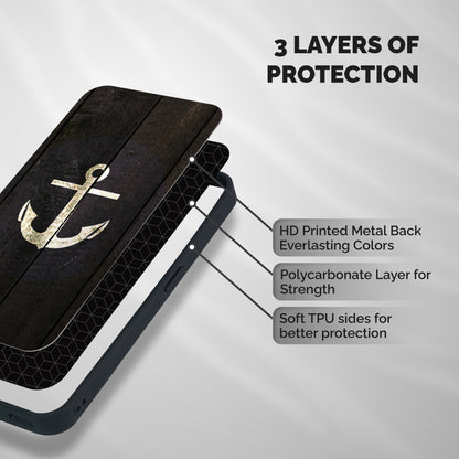 Wood Anchor Shockproof Hybrid Protection (Metal + TPU) Back Case Cover