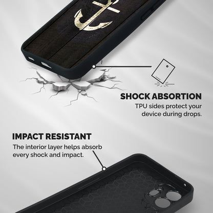 Wood Anchor Shockproof Hybrid Protection (Metal + TPU) Back Case Cover