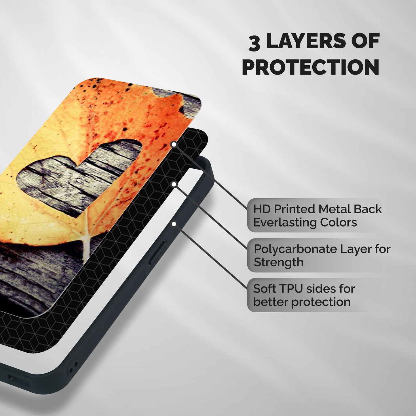 Wood Heart Leaf Shockproof Hybrid Protection (Metal + TPU) Back Case Cover