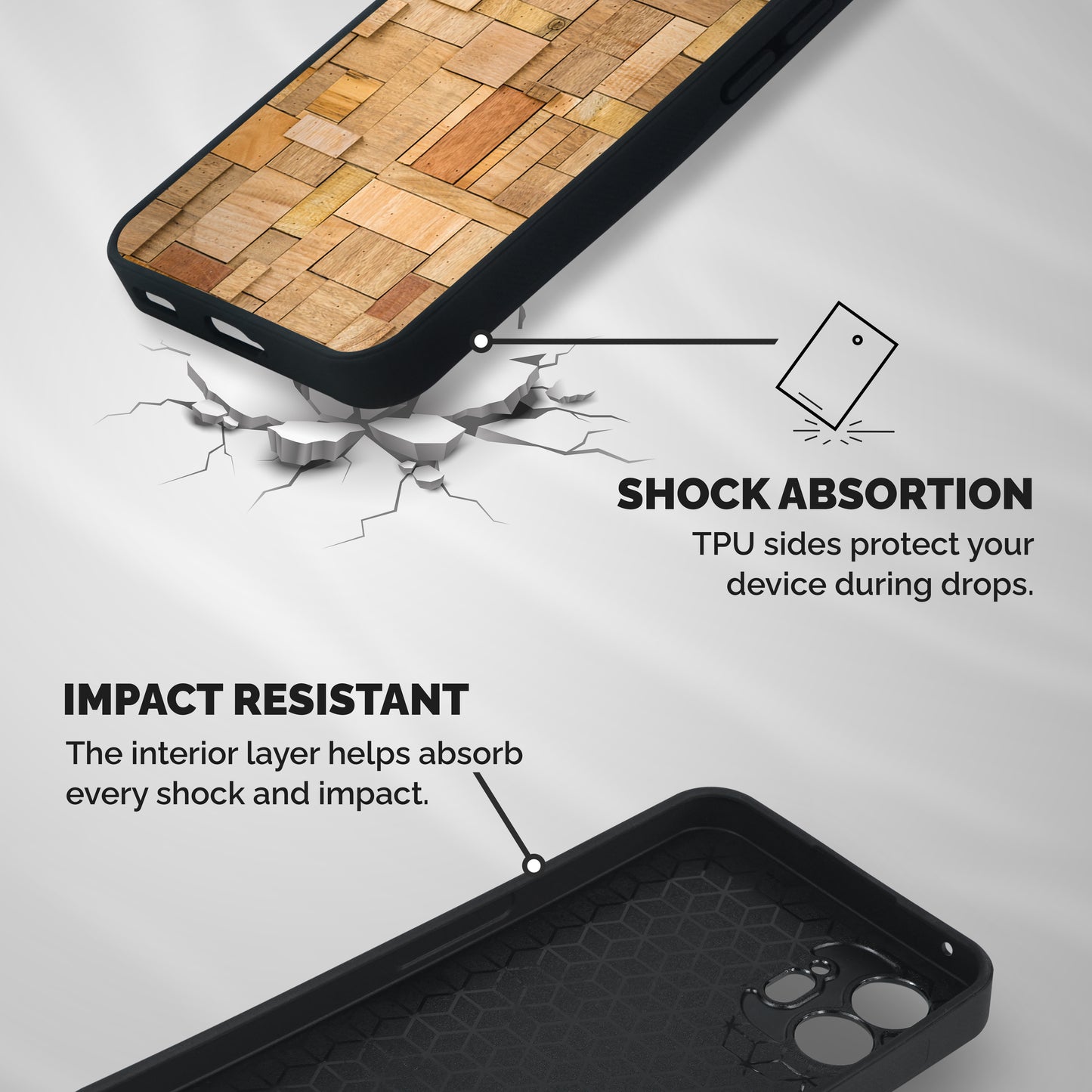 Wooden Blocks Shockproof Hybrid Protection (Metal + TPU) Back Case Cover