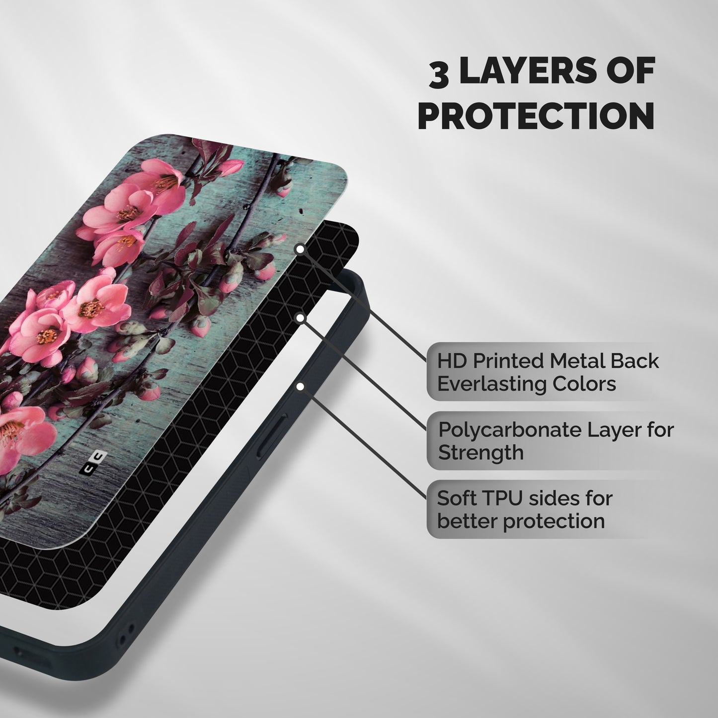 Wooden Floral Pink Shockproof Hybrid Protection (Metal + TPU) Back Case Cover