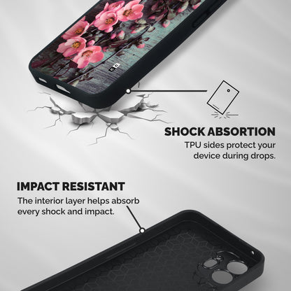 Wooden Floral Pink Shockproof Hybrid Protection (Metal + TPU) Back Case Cover