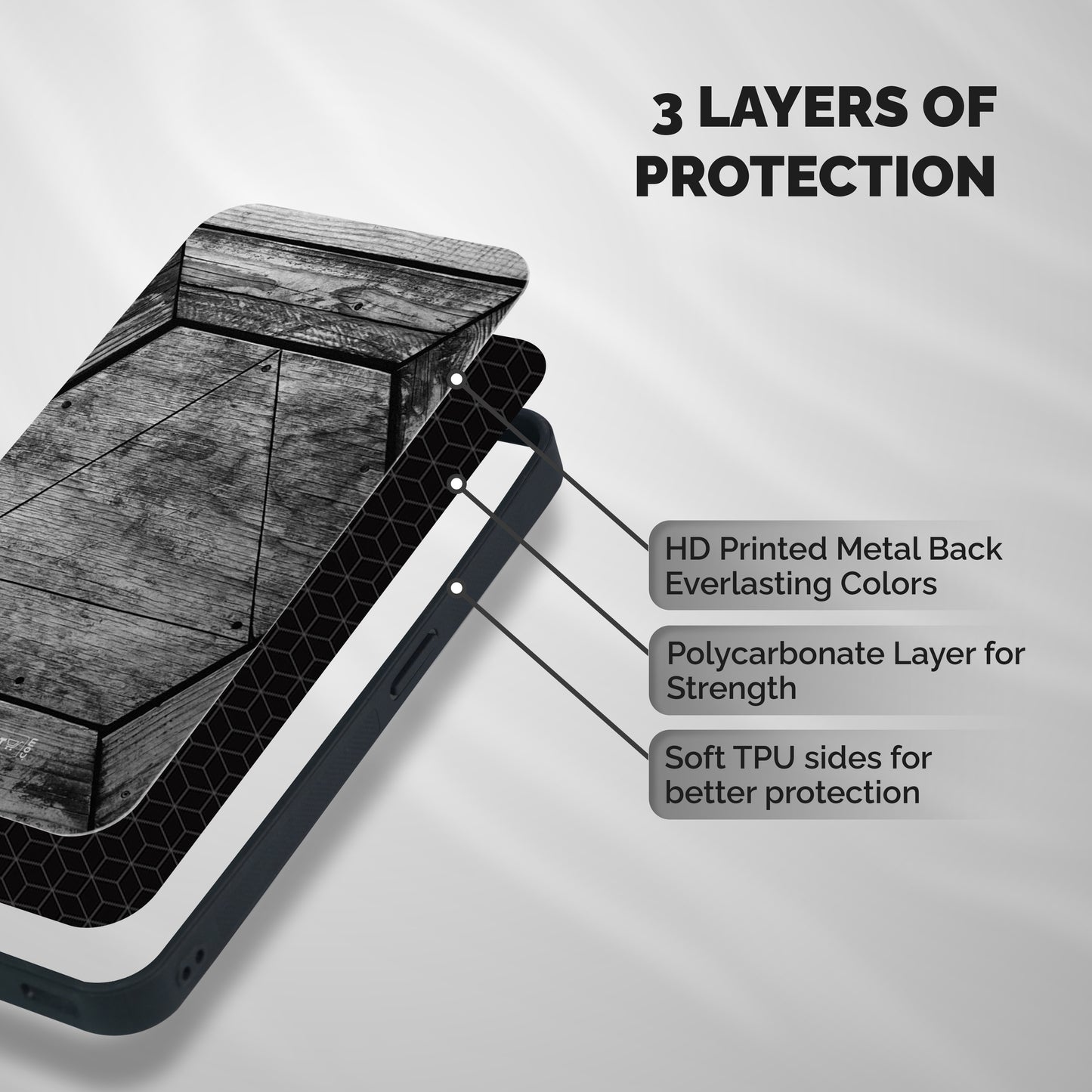 Wooden Hexagon Shockproof Hybrid Protection (Metal + TPU) Back Case Cover