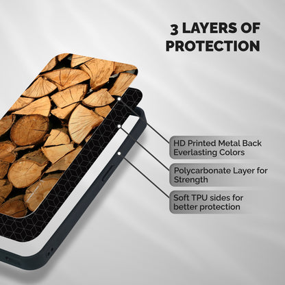 Wooden Logs Shockproof Hybrid Protection (Metal + TPU) Back Case Cover