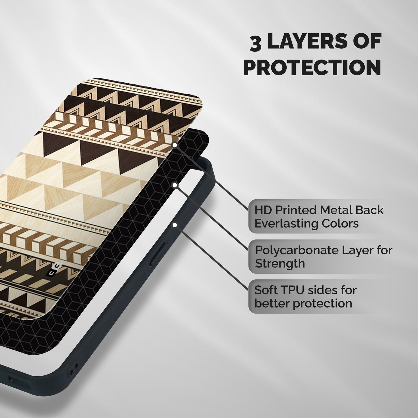 Wooden Printed Chevron Shockproof Hybrid Protection (Metal + TPU) Back Case Cover