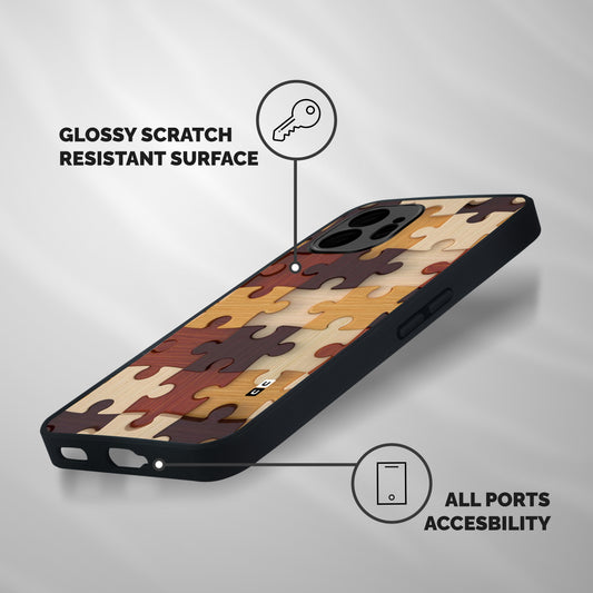 Wooden Puzzle (Printed) Shockproof Hybrid Protection (Metal + TPU) Back Case Cover