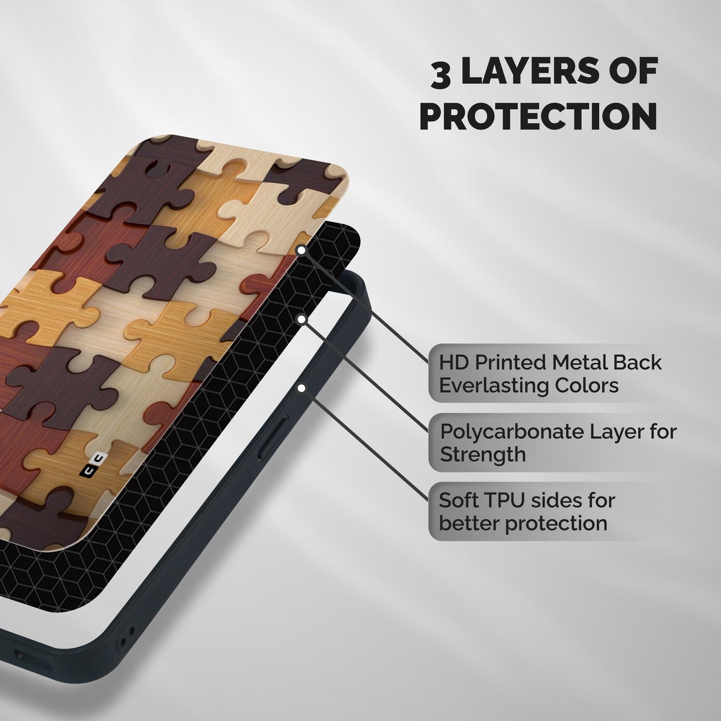 Wooden Puzzle (Printed) Shockproof Hybrid Protection (Metal + TPU) Back Case Cover