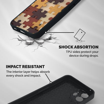 Wooden Puzzle (Printed) Shockproof Hybrid Protection (Metal + TPU) Back Case Cover