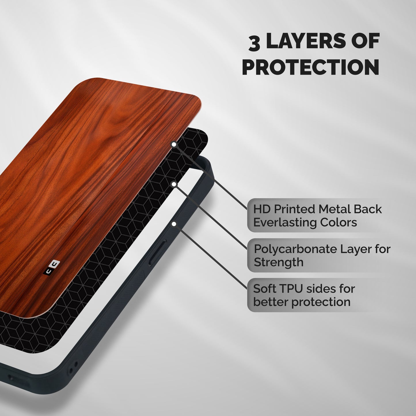 Wooden Texture Printed Shockproof Hybrid Protection (Metal + TPU) Back Case Cover