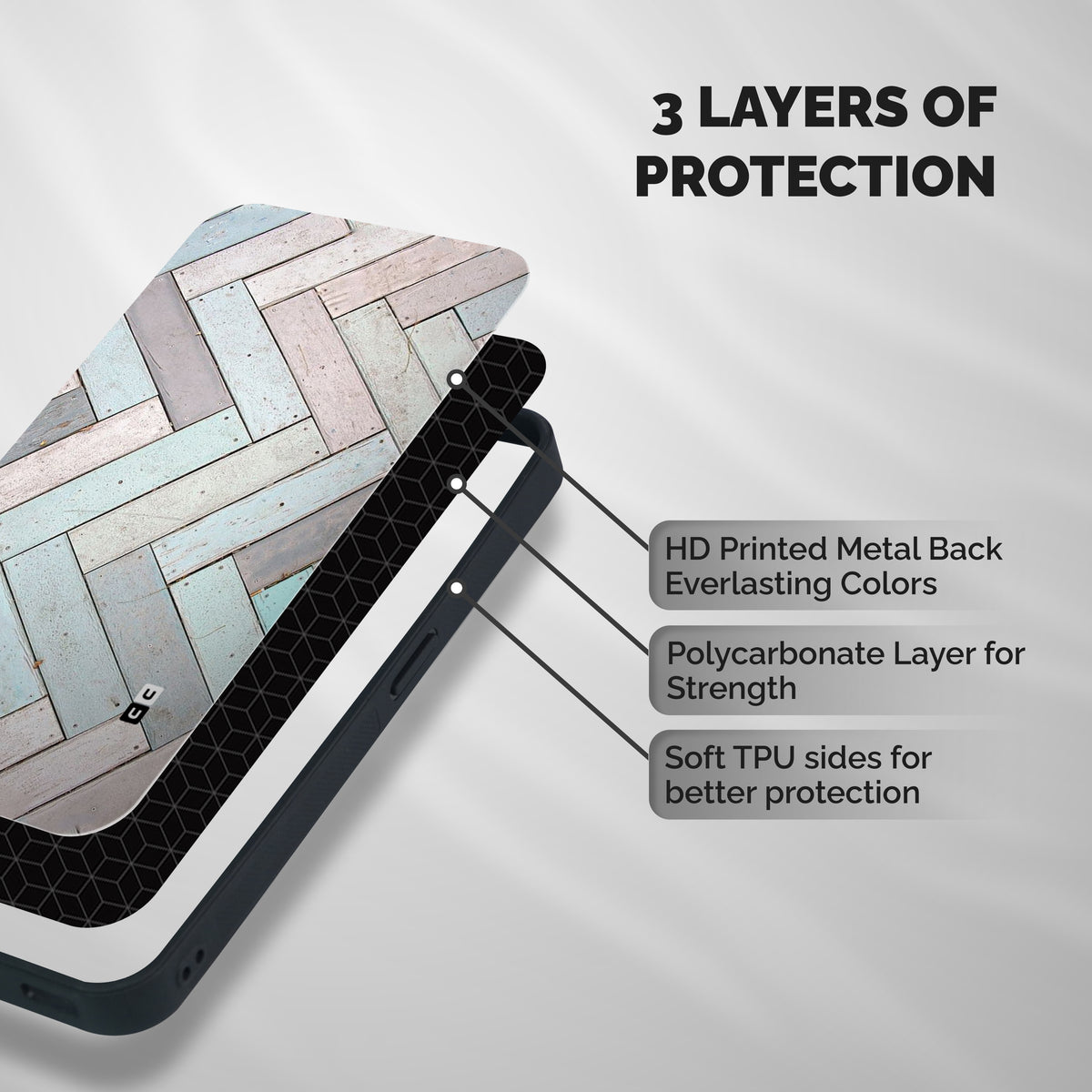 Wooden ZigZag Design Shockproof Hybrid Protection (Metal + TPU) Back Case Cover
