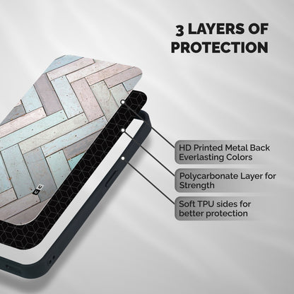 Wooden ZigZag Design Shockproof Hybrid Protection (Metal + TPU) Back Case Cover