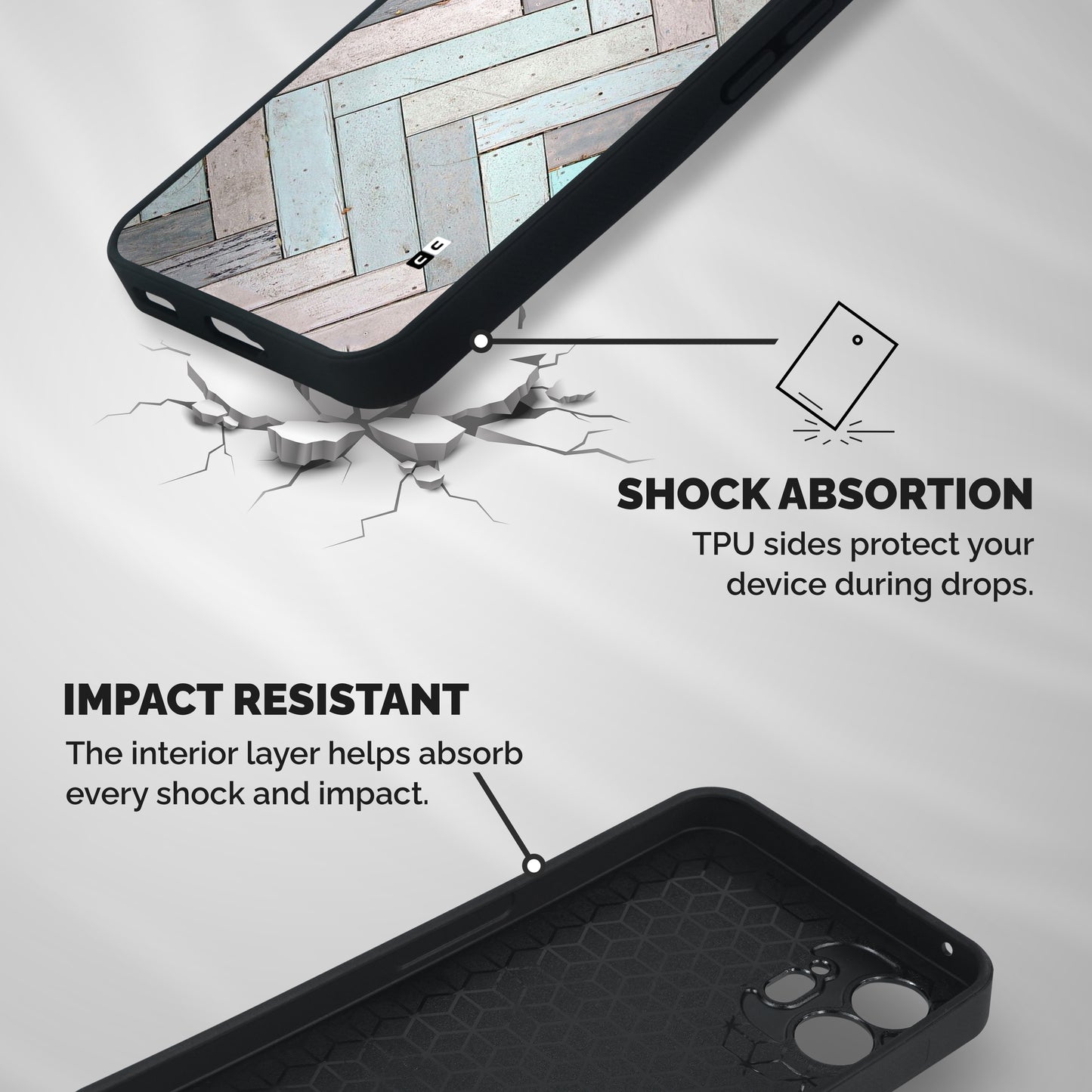 Wooden ZigZag Design Shockproof Hybrid Protection (Metal + TPU) Back Case Cover
