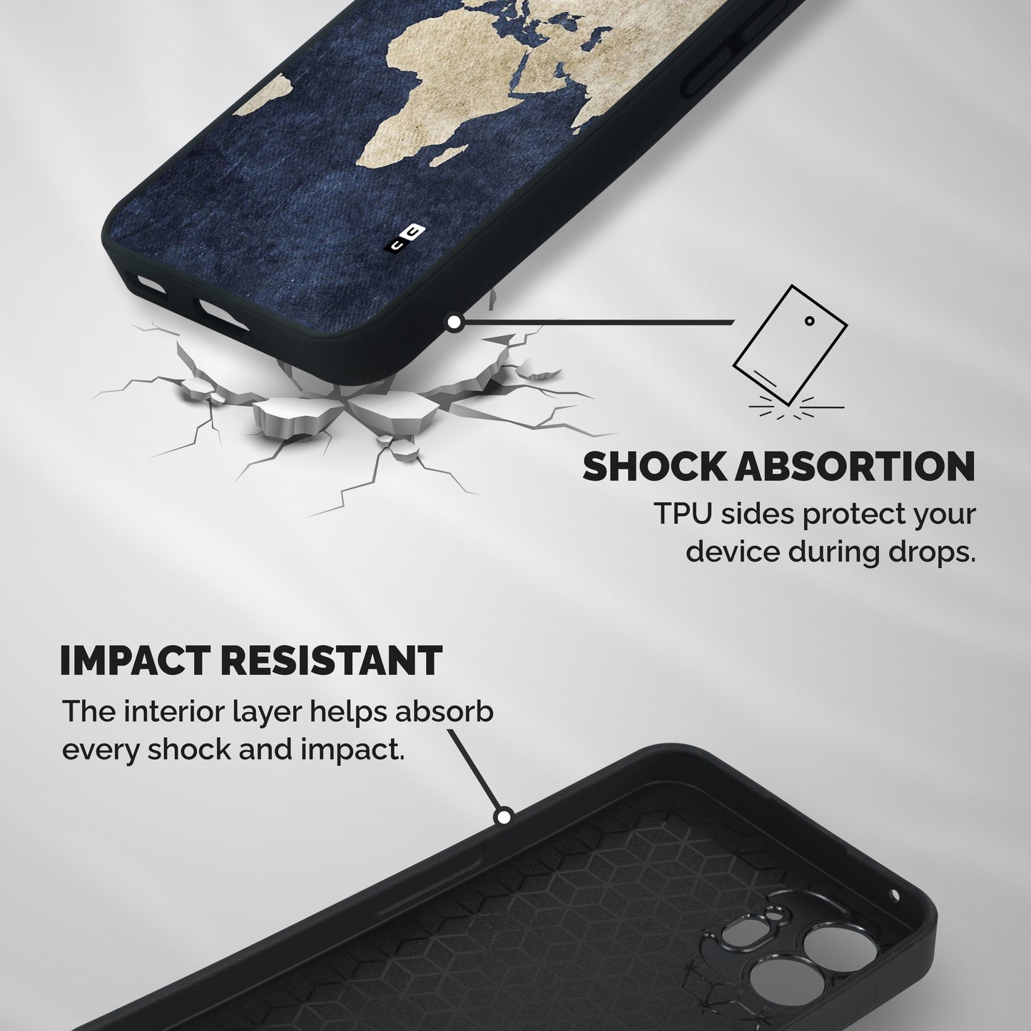 World Map Blue Gold Shockproof Hybrid Protection (Metal + TPU) Back Case Cover