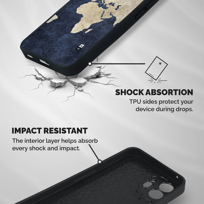 World Map Blue Gold Shockproof Hybrid Protection (Metal + TPU) Back Case Cover