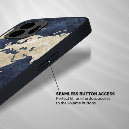 World Map Blue Gold Shockproof Hybrid Protection (Metal + TPU) Back Case Cover