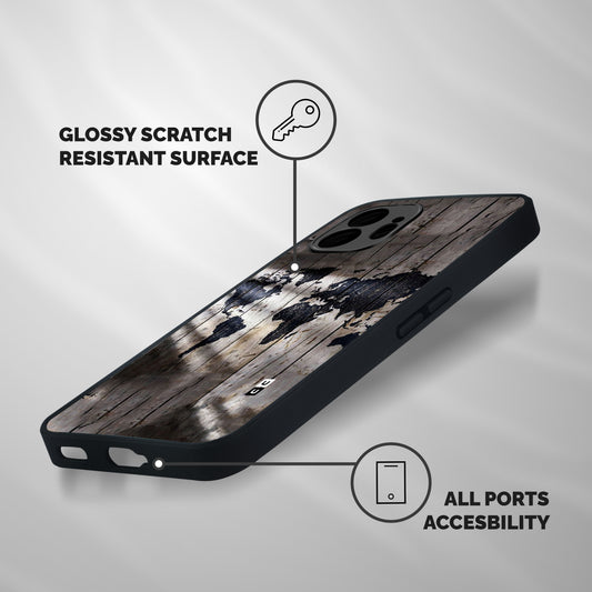 World Map Wood Design Shockproof Hybrid Protection (Metal + TPU) Back Case Cover