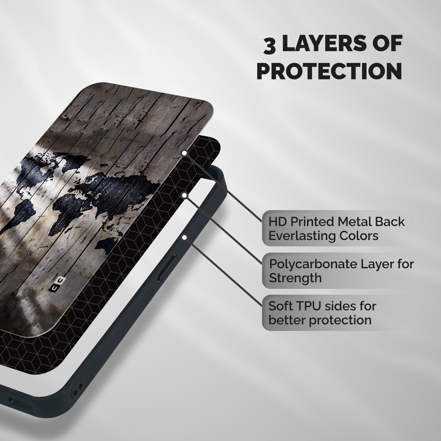 World Map Wood Design Shockproof Hybrid Protection (Metal + TPU) Back Case Cover