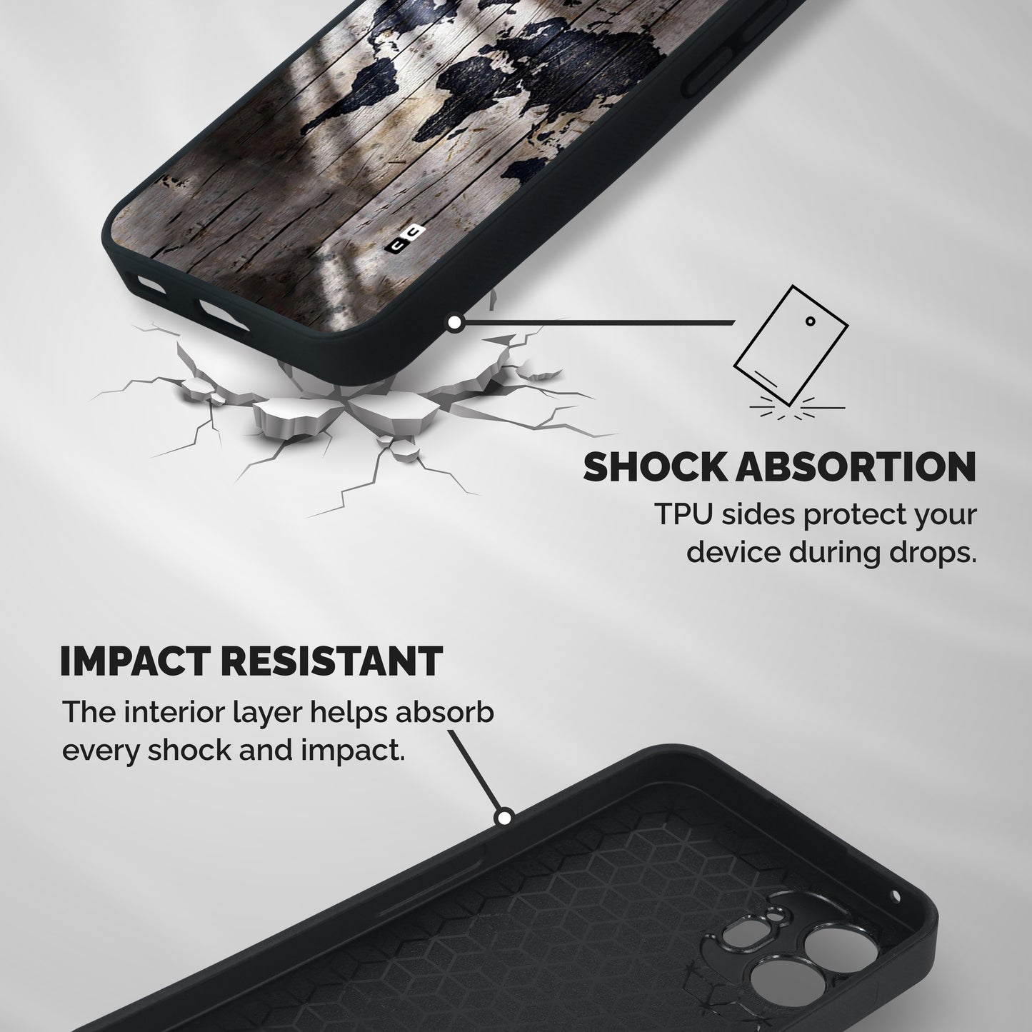 World Map Wood Design Shockproof Hybrid Protection (Metal + TPU) Back Case Cover