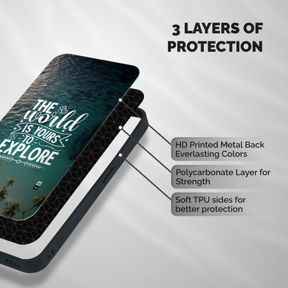 World To Explore Shockproof Hybrid Protection (Metal + TPU) Back Case Cover