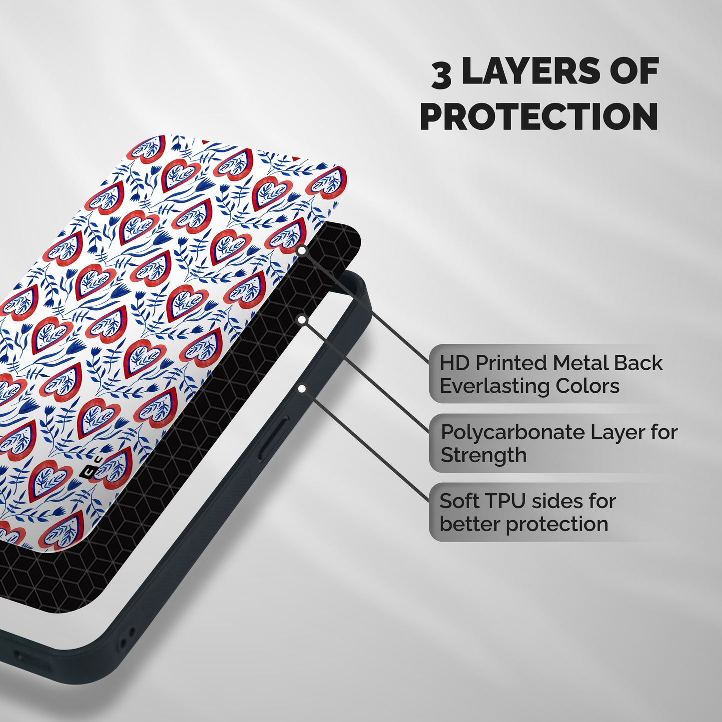Wrapping Hearts Pattern Shockproof Hybrid Protection (Metal + TPU) Back Case Cover