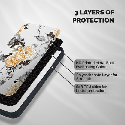 Yellow Floral Shockproof Hybrid Protection (Metal + TPU) Back Case Cover