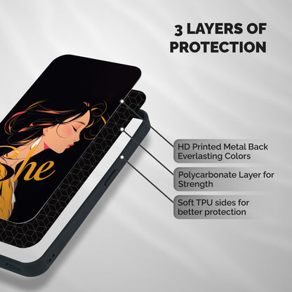 Yellow Lady Shockproof Hybrid Protection (Metal + TPU) Back Case Cover