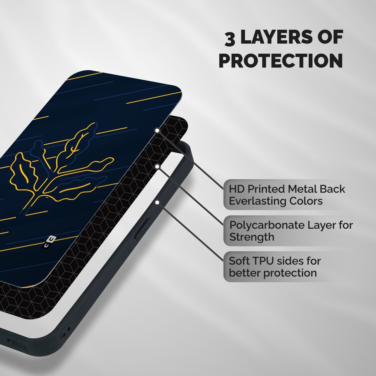Yellow Leaf Line Shockproof Hybrid Protection (Metal + TPU) Back Case Cover