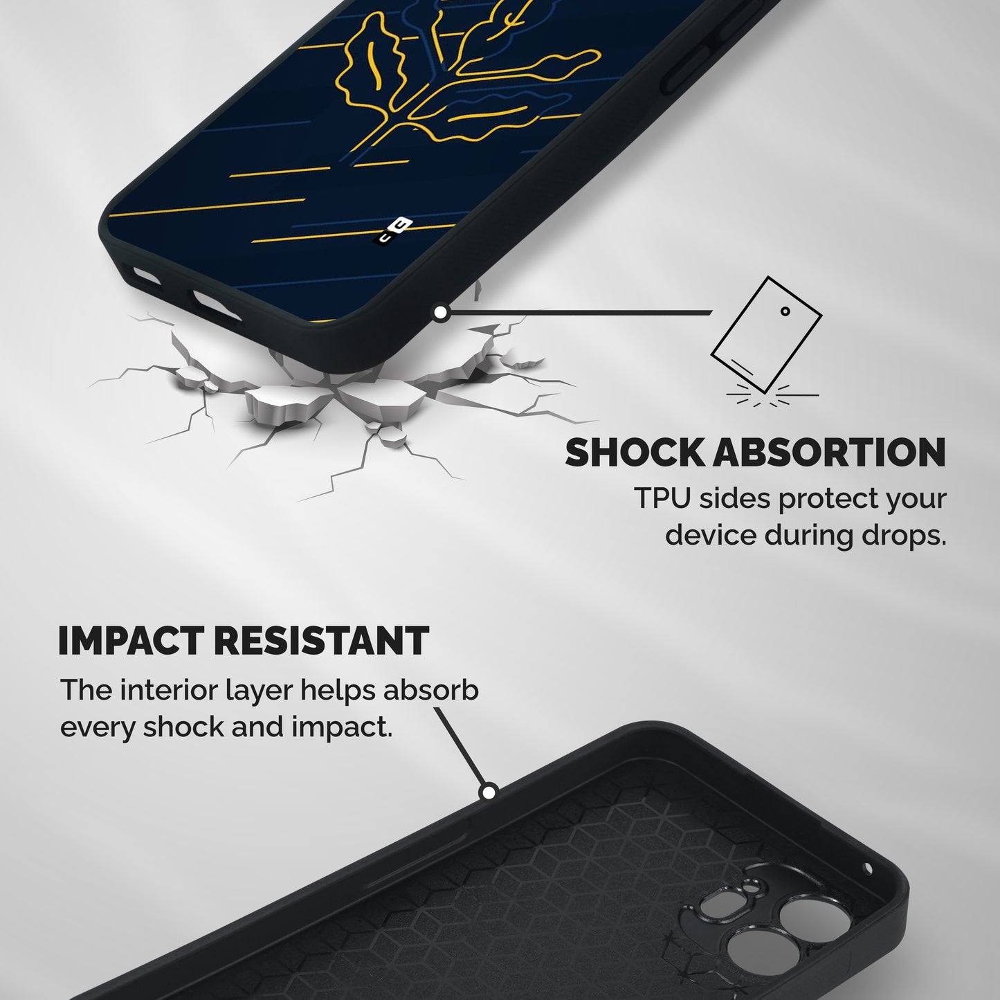 Yellow Leaf Line Shockproof Hybrid Protection (Metal + TPU) Back Case Cover
