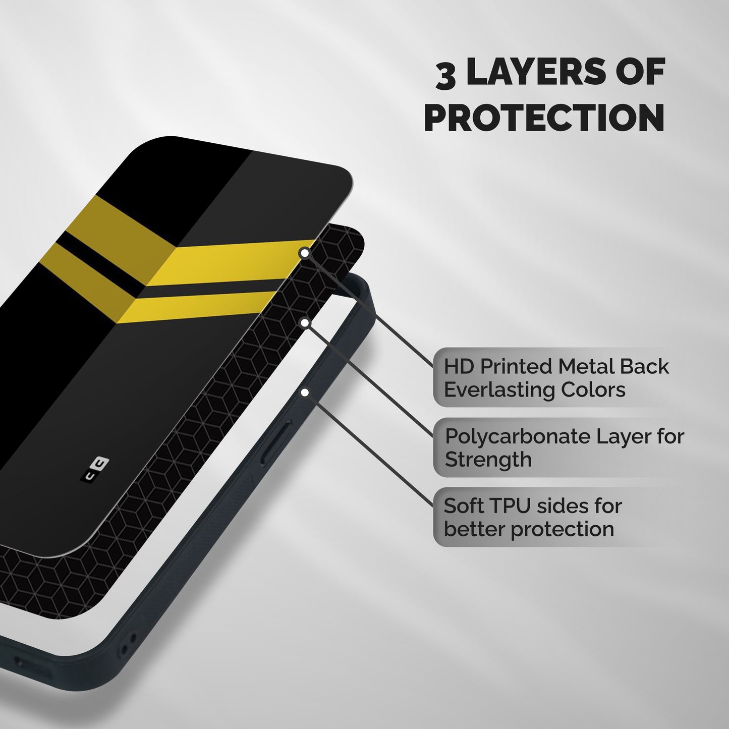Yellow Lines Shockproof Hybrid Protection (Metal + TPU) Back Case Cover