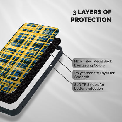 Yellow Rugged Check Design Shockproof Hybrid Protection (Metal + TPU) Back Case Cover